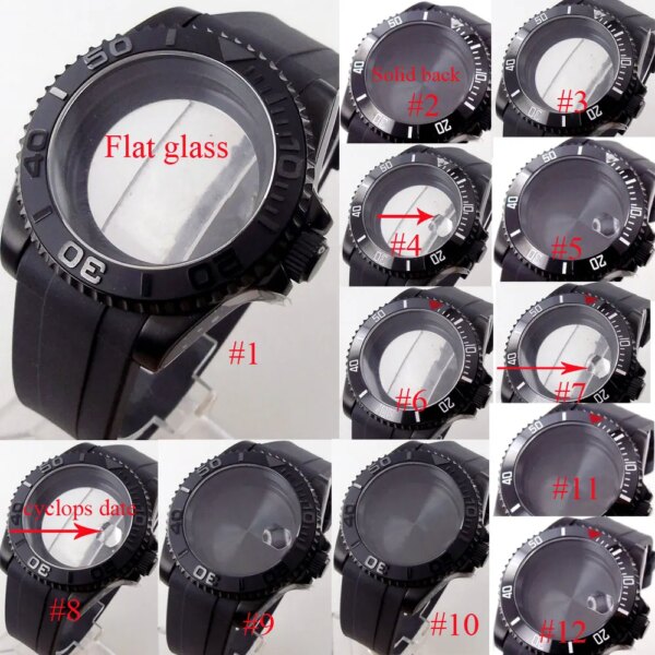 20ATM 40mm Black PVD Ceramic Bezel Sapphire Watch Case Fit NH34 NH35 NH36 2824 Rubber Strap 120 clicks bezel