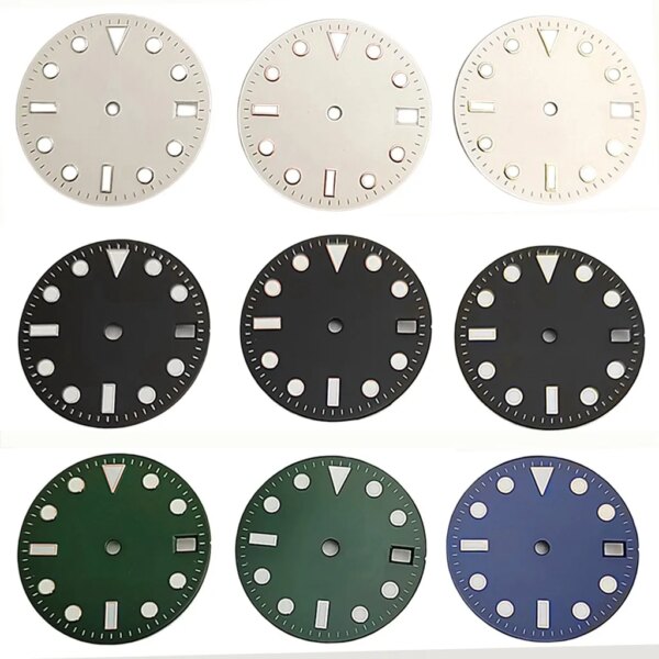 28.5mm Sterile Watch Dial With Date Windows Green Luminous Fit NH35 NH36 Watches Automatic Movement Accessories