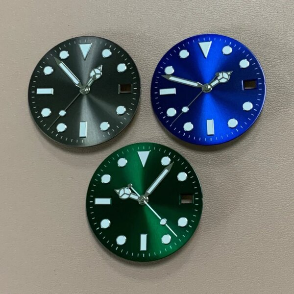 28.5mm Watch Dial Black Green Blue Dial Luminous Watch Face for Submariner NH35 movement Mod Parts Accessories Replacements