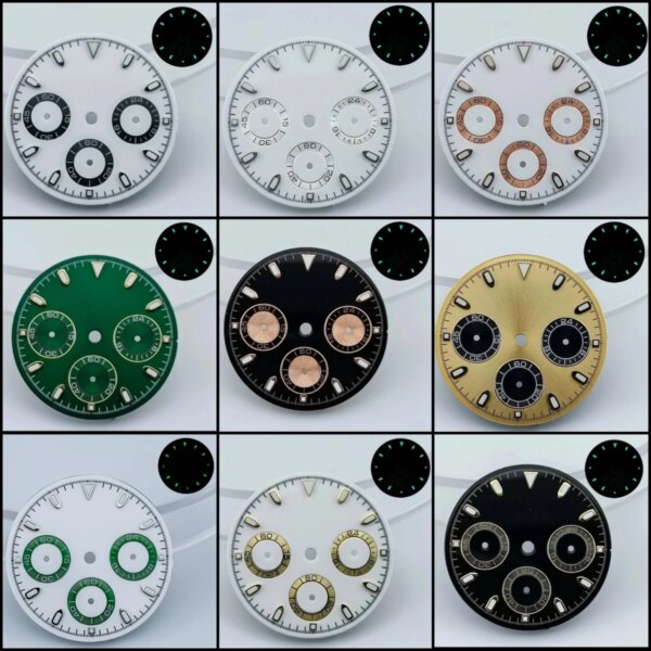 29MM Diameter Sterile Watch Dial Modified Green LUme Dial for Daytona Seiko VK63 Movement Accessories Watch Parts For Wristwatch