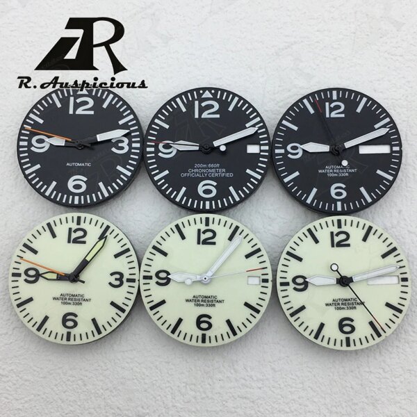 29mm dial Black white dial with both hands full luminous dial for NH34 NH35 NH36 movement green luminous Watch parts【Customized】