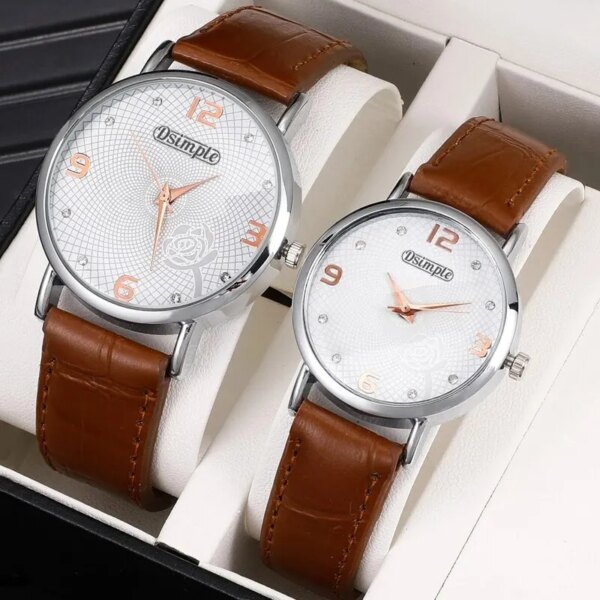 2PCS Fashion Couple Set Watches Luxury Men Women Business Casual Leather Quartz Watch Simple Brown Wristwatch Reloj Mujer