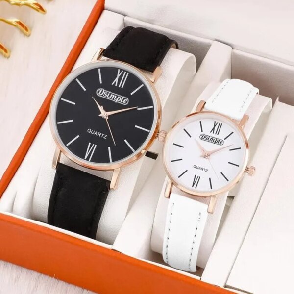 2PCS Fashion Couple Set Watches Luxury Men Women Business Casual Quartz Watch Simple Leather Wristwatch Relogio Feminino