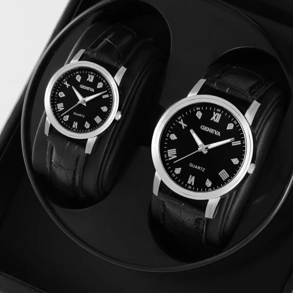 2PCS Sets Men and Women with the Same Couple Watch Black Simple Fashion