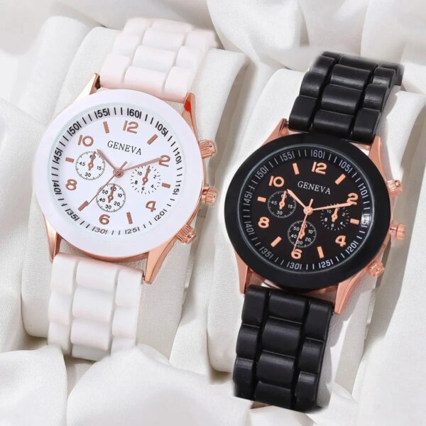 2Pcs Luxury Women's Watch Set Fashion Luxury Elegant Alloy Wristwatch Silicone Strap Couple Watch Men Quartz Holiday Gifts