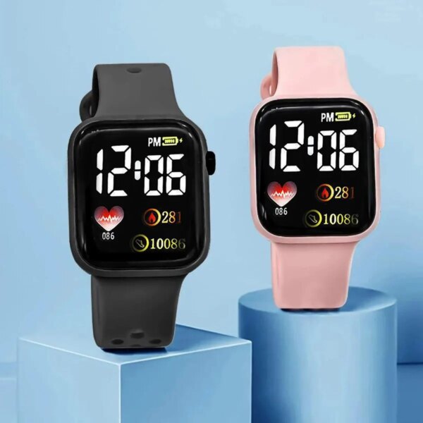 2Pcs/set Love Small Square Lovers Fashion Watch Sports LED Electronic Watch