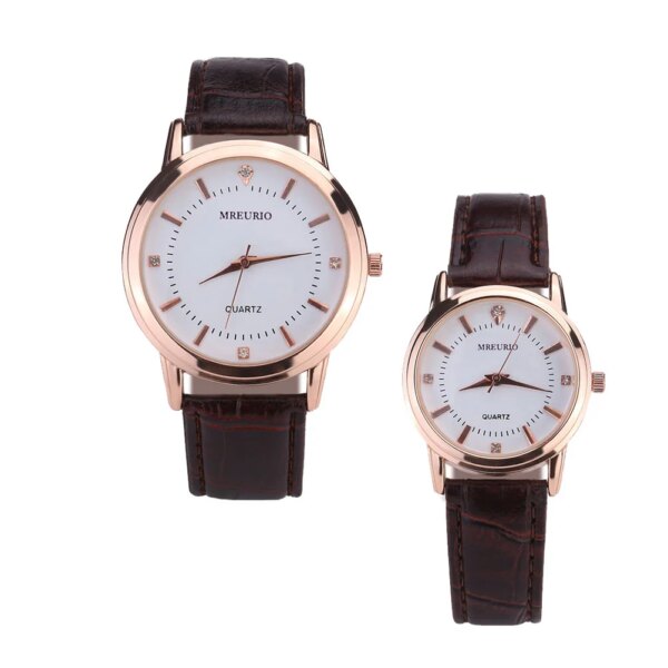 2pcs Stylish Trendy Simple Quartz Watch Casual Wristwatch Couple Watch for Man Woman Lover (Brown Male Watch and Brown Female