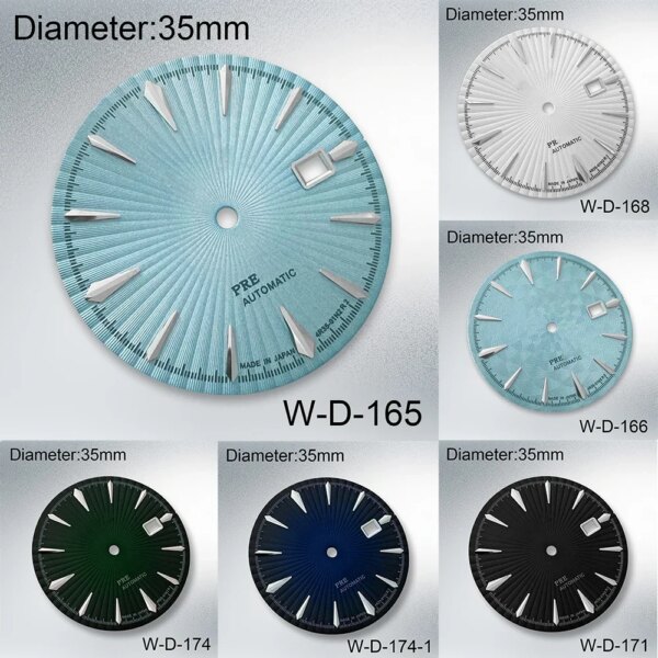 35mm S Logo Cocktail Dial Face Fit NH35/NH36/4R/7S Automatic Movement Watch Modification Accessories Blue/White/Black/Dark Green