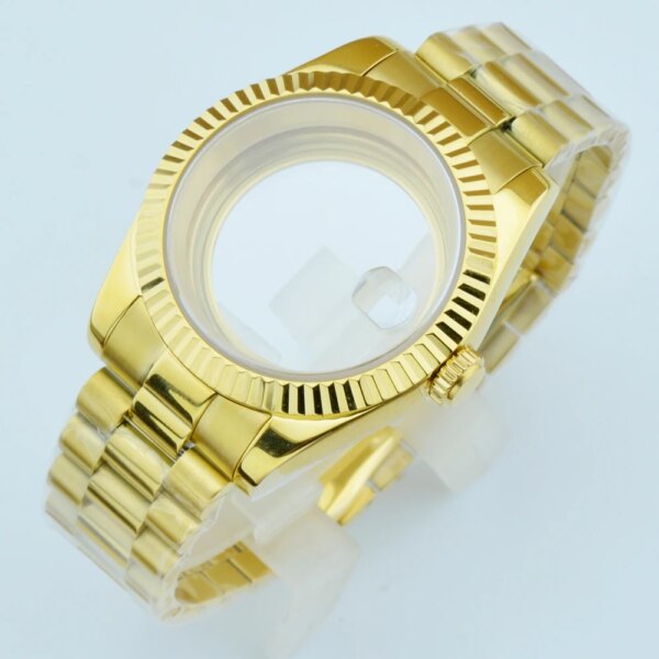 36mm/40mm Gold Watch Case Fit NH34 NH35 NH36 PT5000 ETA2824 2836 Miyota 8215 8205 Movement Sapphire Glass Presidential Bracelet