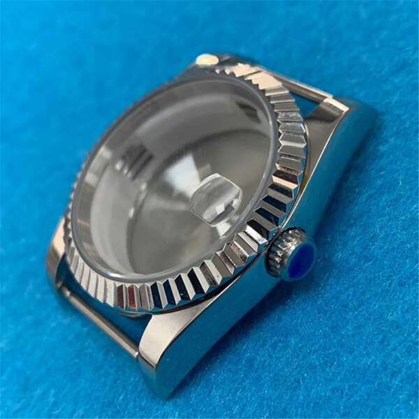 36mm Stainless Steel Watch Case For 8215 2813 8205 8200 Movement Fluted Bezel Mineral Glass Mirror Case Watch Parts