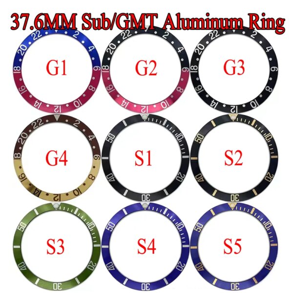 37.6mm Black/Red/Blue/Green Aluminum Bezel Ring Sloping Watch Bezel Insert Fit For OLD RLX  SUB GMT 16610 16710 Automatic Watch