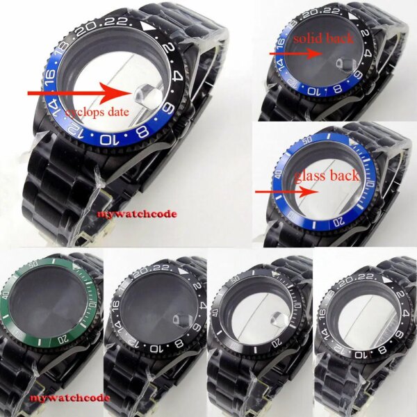 38mm 40MM black PVD Watch Case ceramic bezel sapphire fit NH35 NH36 2824 PT5000