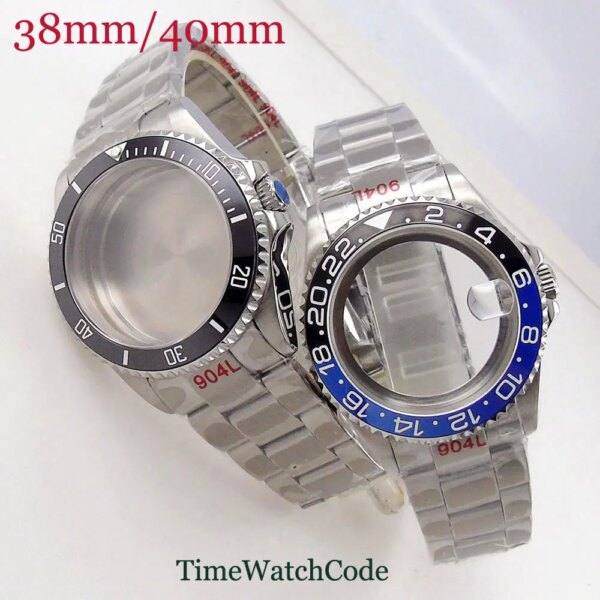 38mm/40mm GMT Watch Case Fit NH34 NH35 NH36 ETA 2824 PT5000 ST2130 Sapphire Glass Oyster Bracelet Ceramic Bezel Cyclops