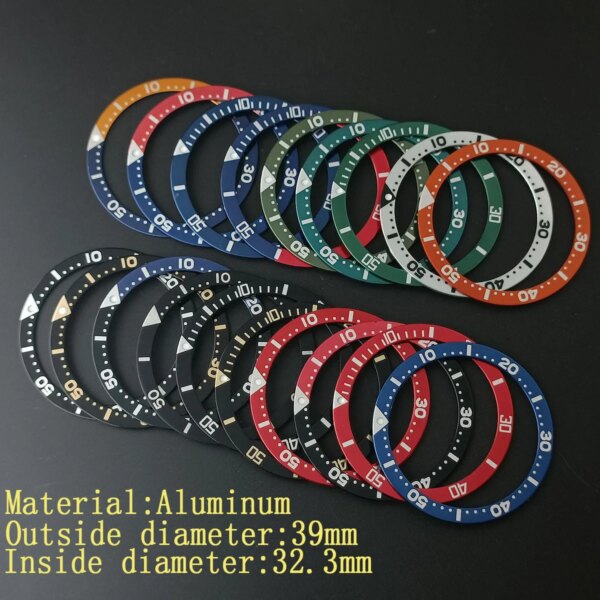 39 * 32.3mm flat aluminum inlaid watch case replacement accessories watch parts green luminous bezel