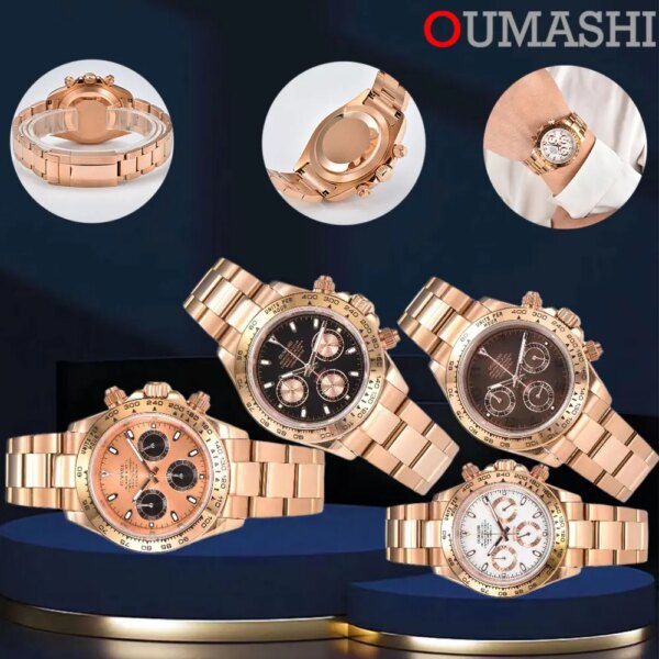 39.3MM OUMASHI brand luxury men's watch stainless steel case men's business monthly watch timing code watch VK63 quartz movement