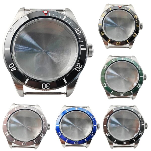 39mm Silver Watch Case With Bezel Domed Sapphire Glass Solid Stainless Steel For NH35 NH36 Watches Movement Parts