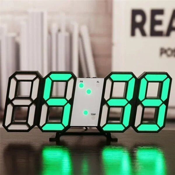 3D Wall Clock LED Digital Clock Glow Night Mode Adjustable Electronic Decor Clocks Home Garden