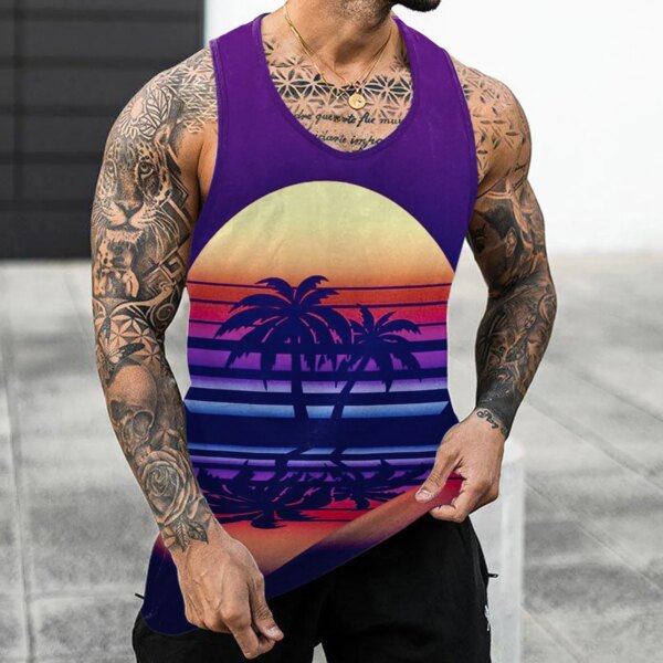 3d Tank Tops Male Leisure Vest Coconut Tree Sunset Print Streetwear Large Size Men Spring Sleeveless Shirt Bodybuilding Vest Top