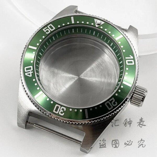 40mm Green Titanium Bezel Stainless Steel Silver Watch Case Green Ring Watch Case Fit NH35 NH36 7S26 7S36 4R35 4R36 Movement