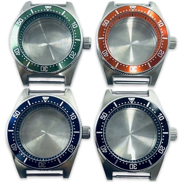 40mm Silver Stainless Steel Watch Case Black Blue Green Orange Ring Fit NH34 NH35 NH36 NH38 NH70 NH72 Movement