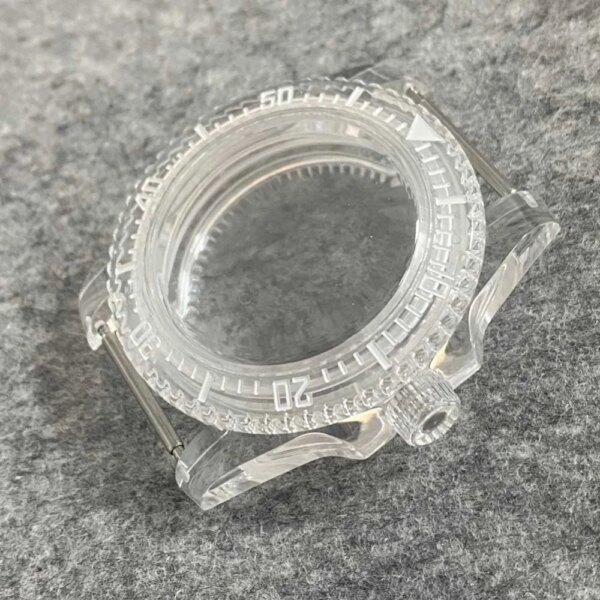 40mm Transparent Watch Case Acrylic  Plastic Case with Green Luminous Rotatable Bezel for NH35/NH35A/NH36/4R/7S Movement Parts