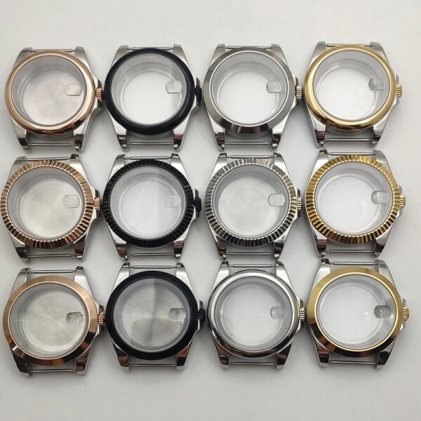 40mm Watch Case Silver Gold Rose Gold Black Accessories Sapphire Glass fit NH34 NH35 NH36 ETA2824 PT5000 Movement