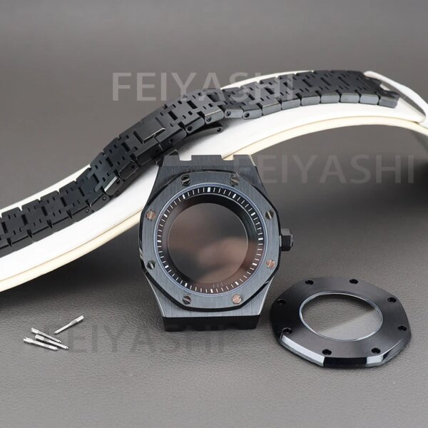 41mm Black Watch Cases Watchband Parts For Seiko nh34 nh35 nh36,38 Movement 28.5mm Dial Sapphire Crystal Glass With Chapter Ring