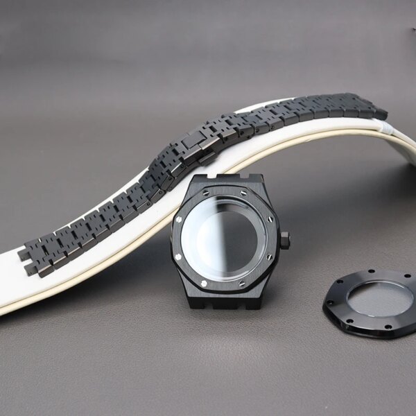 41mm Case Black Bracelet Men's Watch Watchband Parts For Seiko nh36 nh35 Movement 31.8mm Dial Sapphire Crystal Glass Waterproof