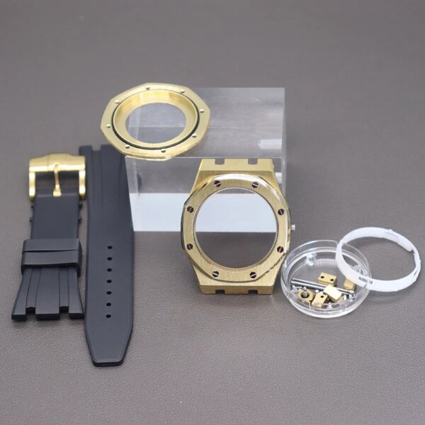 41mm Gold Watch Cases Rubber Strap Parts For Seiko nh34 nh36 nh35 nh38 Movement 31.8mm Dial Sapphire Crystal Glass Waterproof