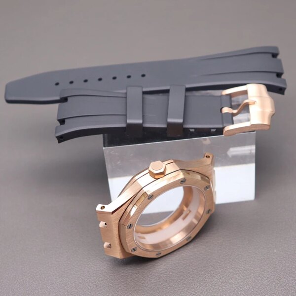 41mm Rose Gold Men's Watch Cases Rubber Bracelet Parts For Seiko nh34 nh36 nh35 nh38 Movement 31.8mm Dial Sapphire Crystal Glass