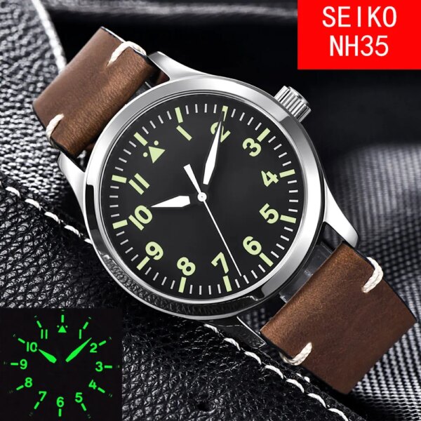 42mm Corgeut Mechanical Custom Sterile Dial Sapphire Glass Miyota 8215 NH35 Automatic Military Men's Watch Sports Design Leather