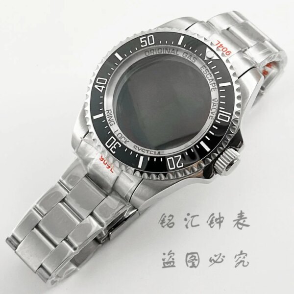 44MM SEA Big Black Ceramic Bezel Silver DEEP Homage Sapphire Crystal Watch Case Stainless Steel Bracelet Fit NH35 NH36 Movement