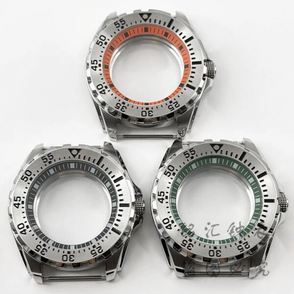 44MM Silver Stainless Steel Watch Case Orange Green Black Ring Watch Case Fit NH34 NH35 NH36 NH38 NH39 NH70 NH72 Movement