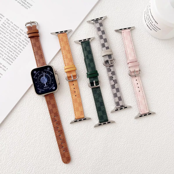 44mm 40mm Correa For iWatch Ultra 2 49mm Plaid Leather Strap 41mm For Apple Watch Series 9 7 6 SE 5 4 45mm 41mm Women Bracelet