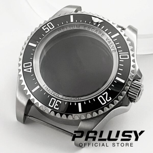 44mm Silver DEEP SEA Homage Big Sapphire Crystal Watch Case Black Ceramic Bezel Fit NH35 NH36 4R35 4R36 NH34 NH38 NH39 Movement