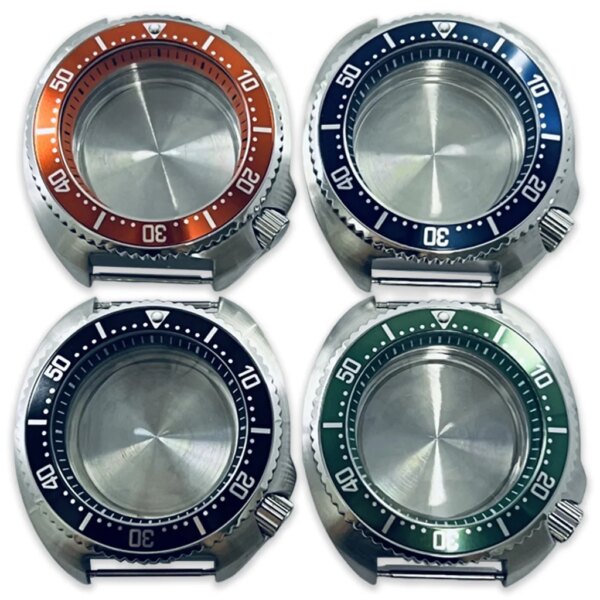 44mm Silver Stainless Steel Watch Case Black Blue Green Orange Ring Fit NH34 NH35 NH36 NH38 NH70 NH72 Movement