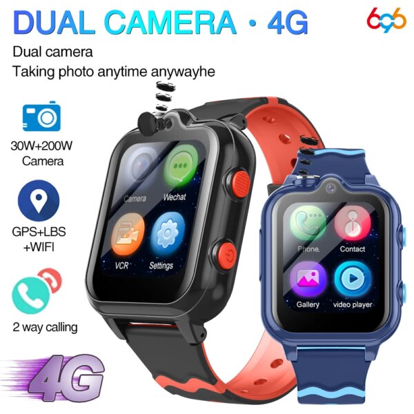 4G Children's Smartwatch with GPS Positioning Kids AGPS LBS WiFi SOS Dual Camera Smart Watches Waterproof 900mAh Music Playback