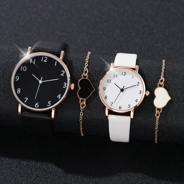 4Pcs New Luxury Women's Watch Fashion Luxury Elegant Alloy Wristwatch PU Leather Strap Couple Watch Quartz Holiday Gifts