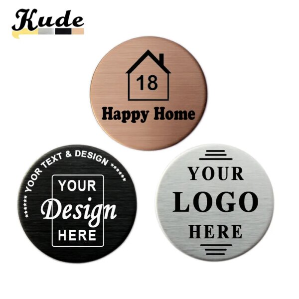 4cm Engrave Your Logo Text Plate Customize Round Badge Personalize Brooch Pin Double Sided Tape Magnet ID Door Mail Box Name Tag