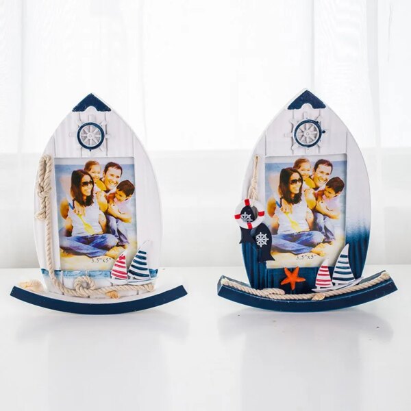 5 Inch Rocking Photo Frame Sailing Boat Creative Personality Decoration Home Accessories Wooden Children Photo Frame