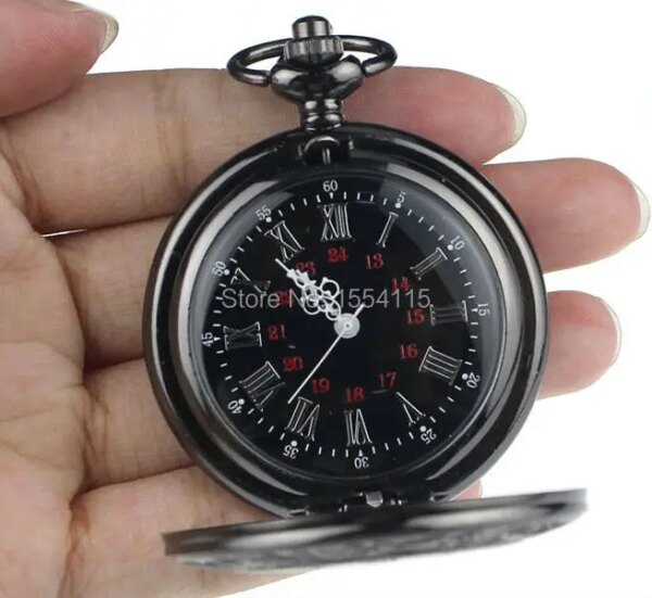 50pcs/lot Hot Sale  Retro Black Pocket Watch Dual Scale Flip Pocket Watchss Christmas and New Year Promotion