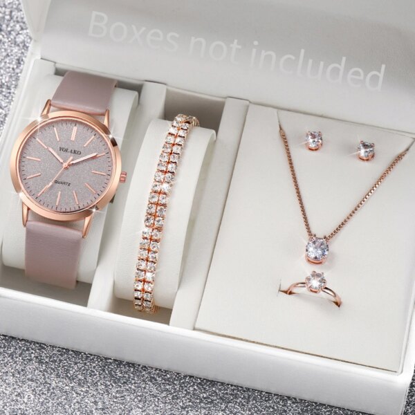 5PCS/Set Fashion Starry Sky Dial Women Quartz Watches Diamond Jewelry Set Female Leather Band Wristwatch（Without Box）