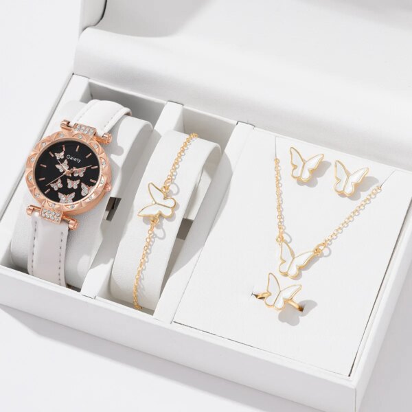 5PCS Set Luxury Watch Women Ring Necklace Earrings Rhinestone Fashion Wristwatch Female Casual Ladies Watches Bracelet Set Clock