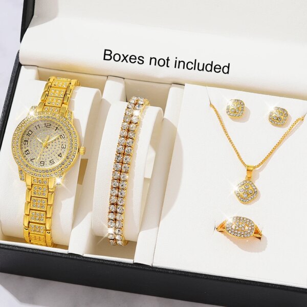 5PCS Set Luxury Watches Set Women Diamond Rhinestone Fashion Elegant Wristwatch Quartz Watch Ladies Clock For Women Relogio