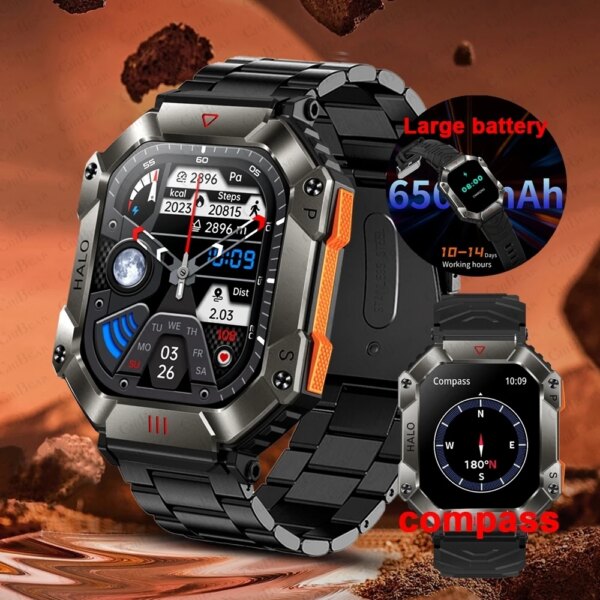 650 MAh Battery GPS Sport Tracker Smartwatch Men Compass Heart Rate IP68 Waterproof Bluetooth Call Military Smart Watch 2024 New