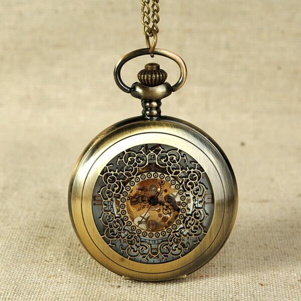 8937  Retro Hollow Mechanical Pocket Watch Simple Retro Style Watches Open For Men And Women With A Waist Chain