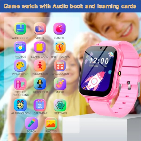 A18 Game Kids Smart Watch Music Play Flashlight 22 Games Pedometer Habit Tracking Children Smartwatch Boys Girls Call Clock