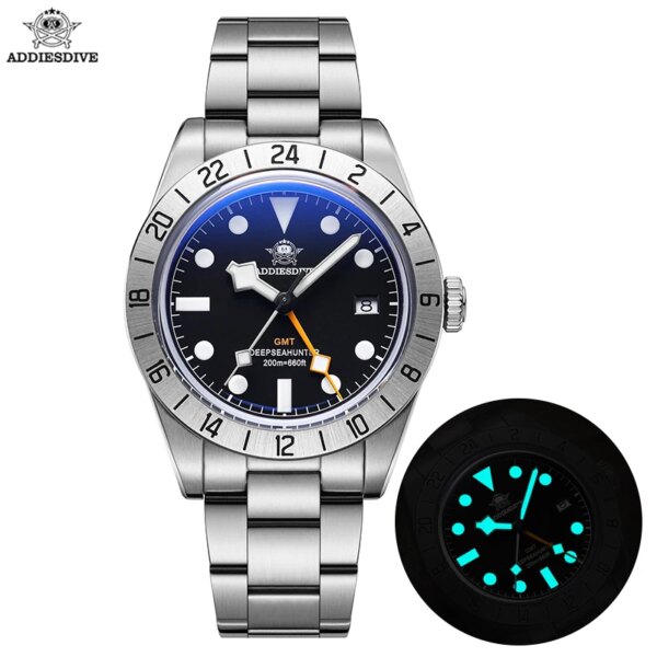 ADDIESDIVE Top Brand 39mm Quartz GMT Watches 20Bar Waterproof Luminous Bubble Mirror Sport Glass Watch for Men Relogio Masculino