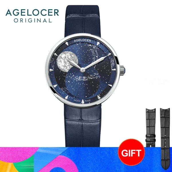 AGELOCER Astronomer Women's Luxury Quartz Moon Phase Watch Birthday Gift for Women