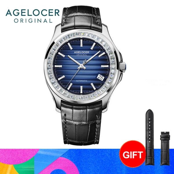 AGELOCER Baikal Men's Big Calendar Business Formal Automatic Mechanical Watch Diamond Watch Birthday Gift for Men